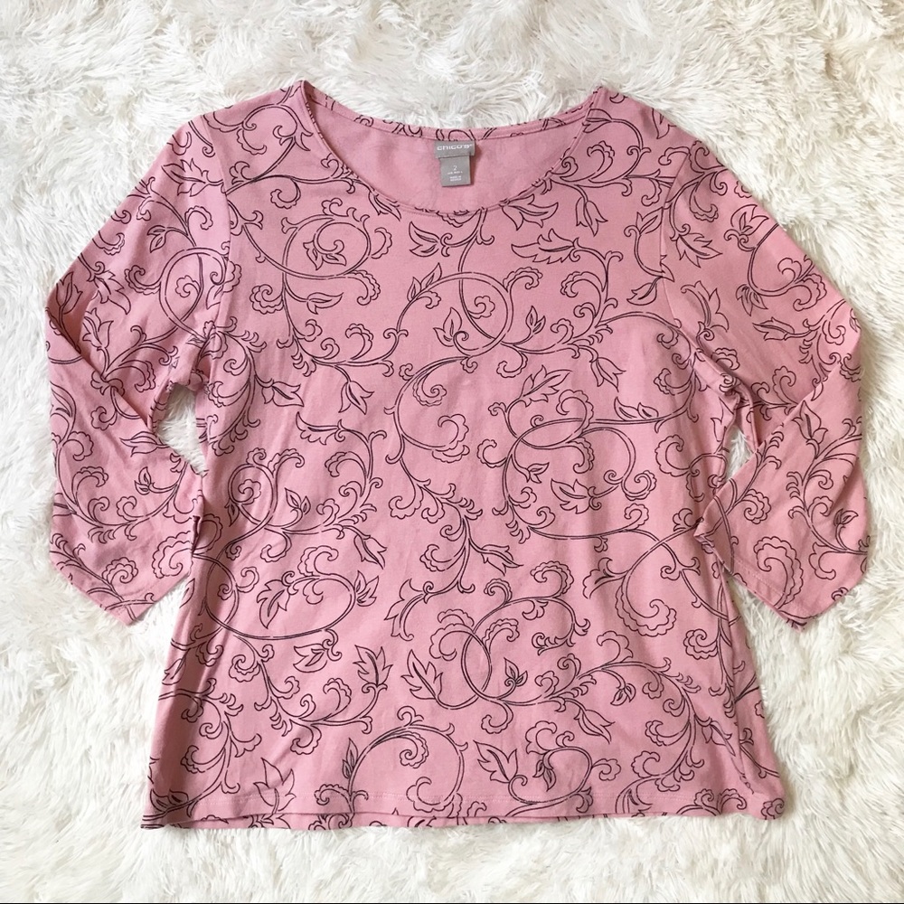 4/$25 Chico’s sz 2 (large) pink black 3/4 sleeve